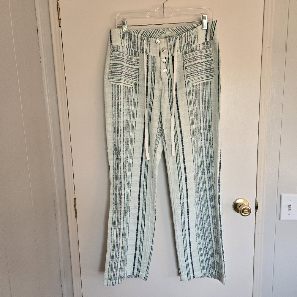 Sundance Cotton Pants Striped Green and White Women's S